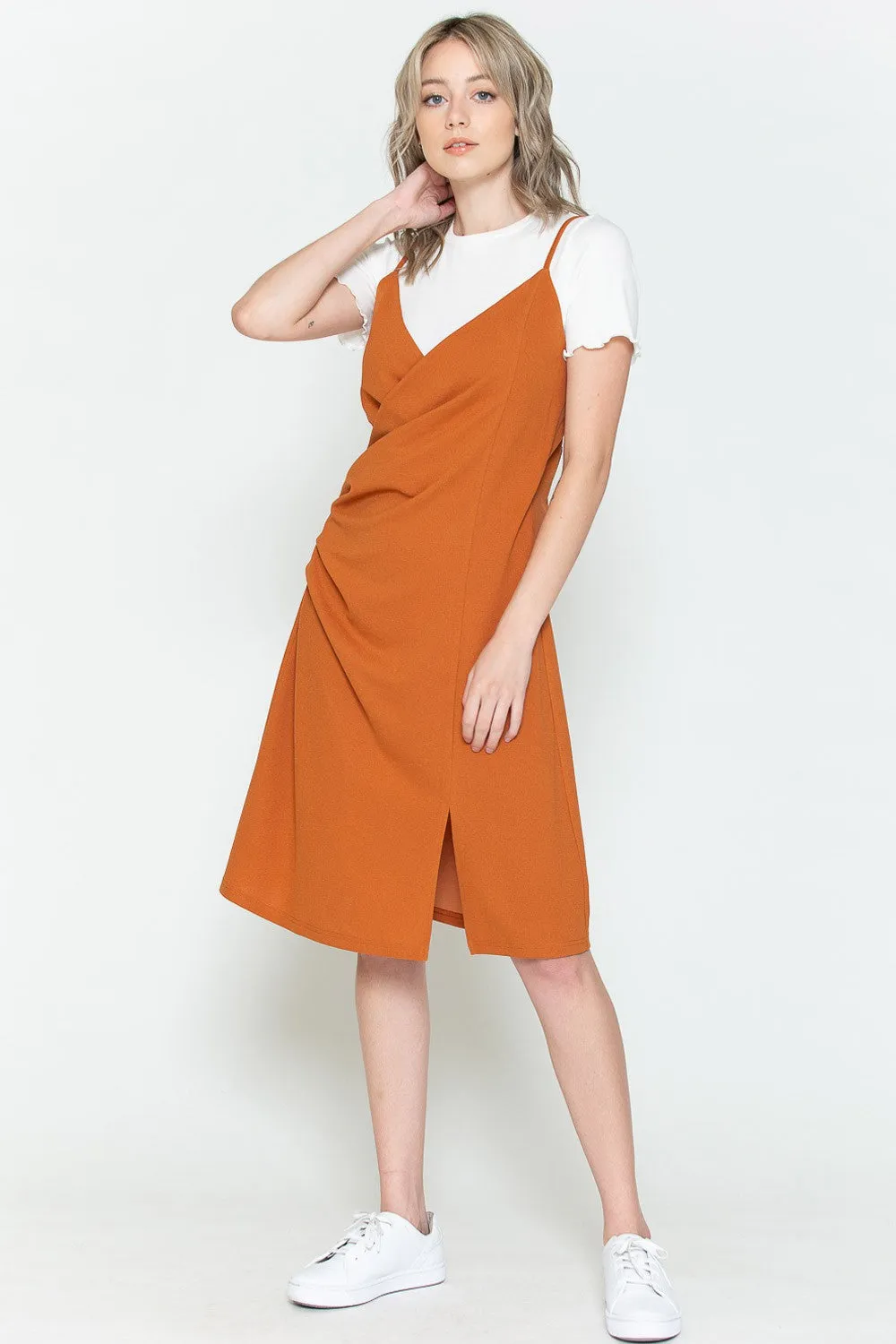 Persimmon Side Ruched Dress Rust