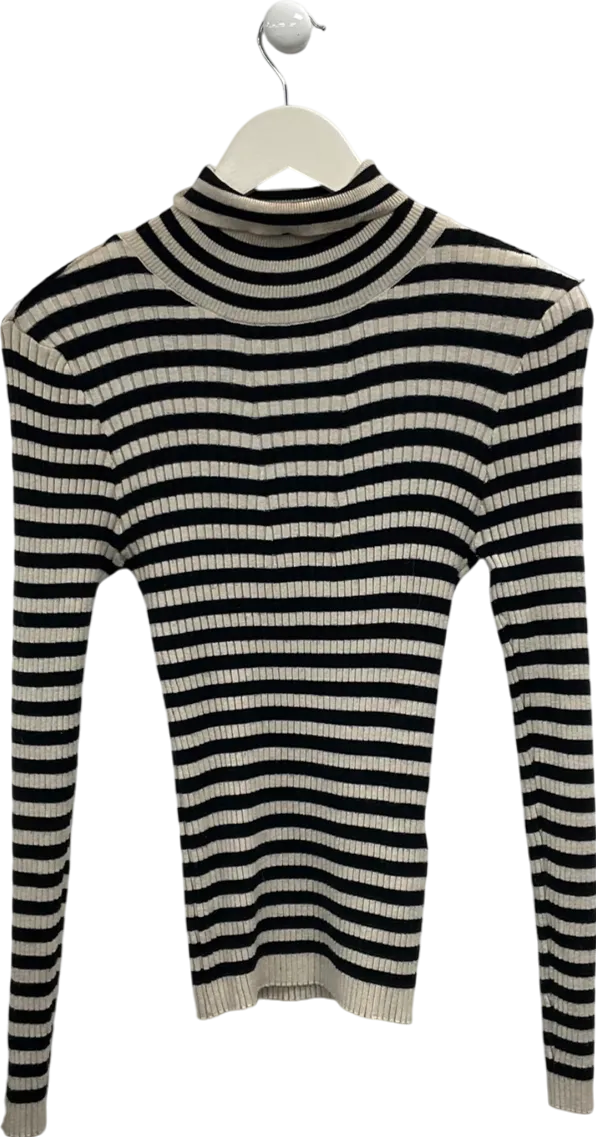Pieces Black Striped Roll Neck Jumper UK XXL