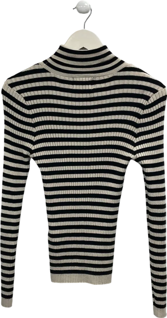 Pieces Black Striped Roll Neck Jumper UK XXL