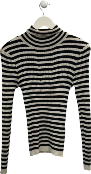 Pieces Black Striped Roll Neck Jumper UK XXL