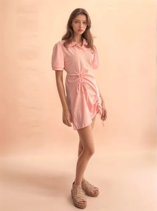 Pink Collared Ruched Dress