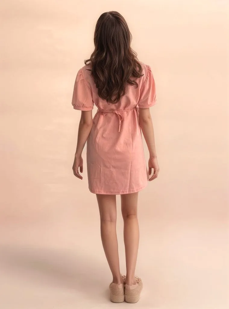 Pink Collared Ruched Dress
