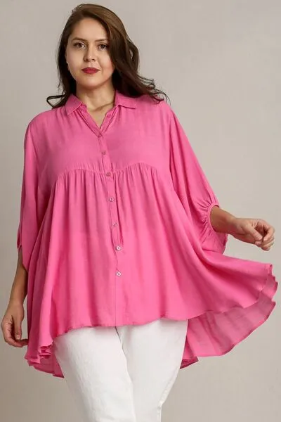Pink High Low Hem Back Tiered Button Down Shirt