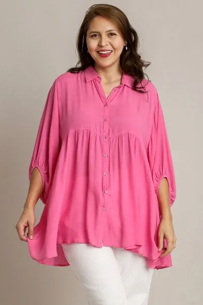 Pink High Low Hem Back Tiered Button Down Shirt