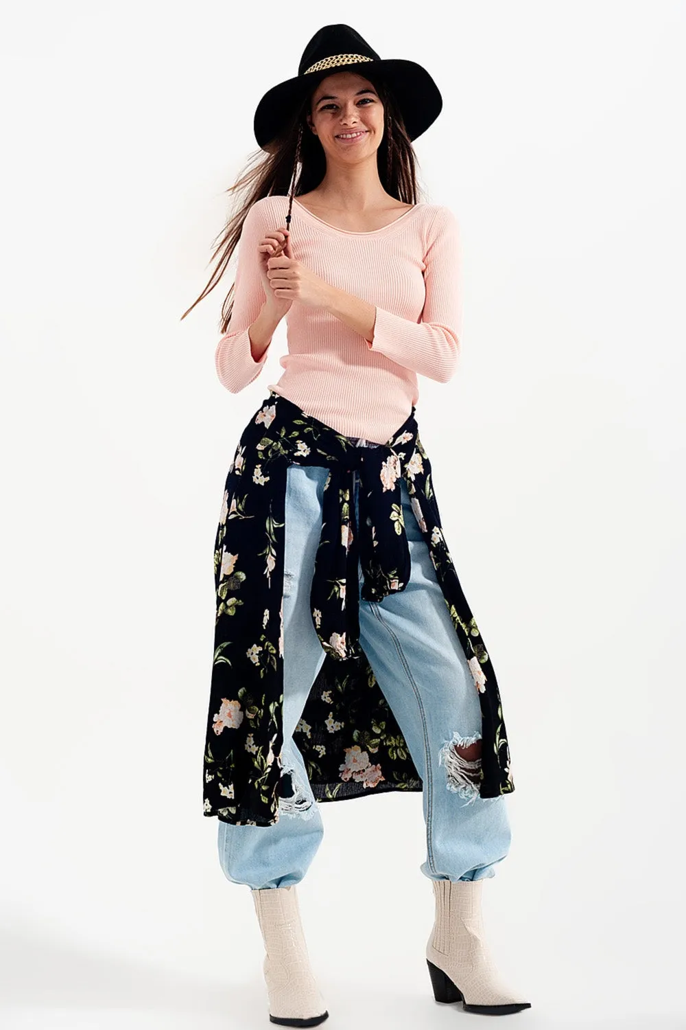 Pink knitted wide neck sweater