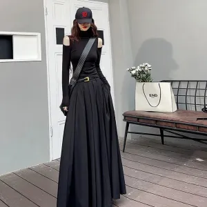 Pleated Floor Length Solid Skirts