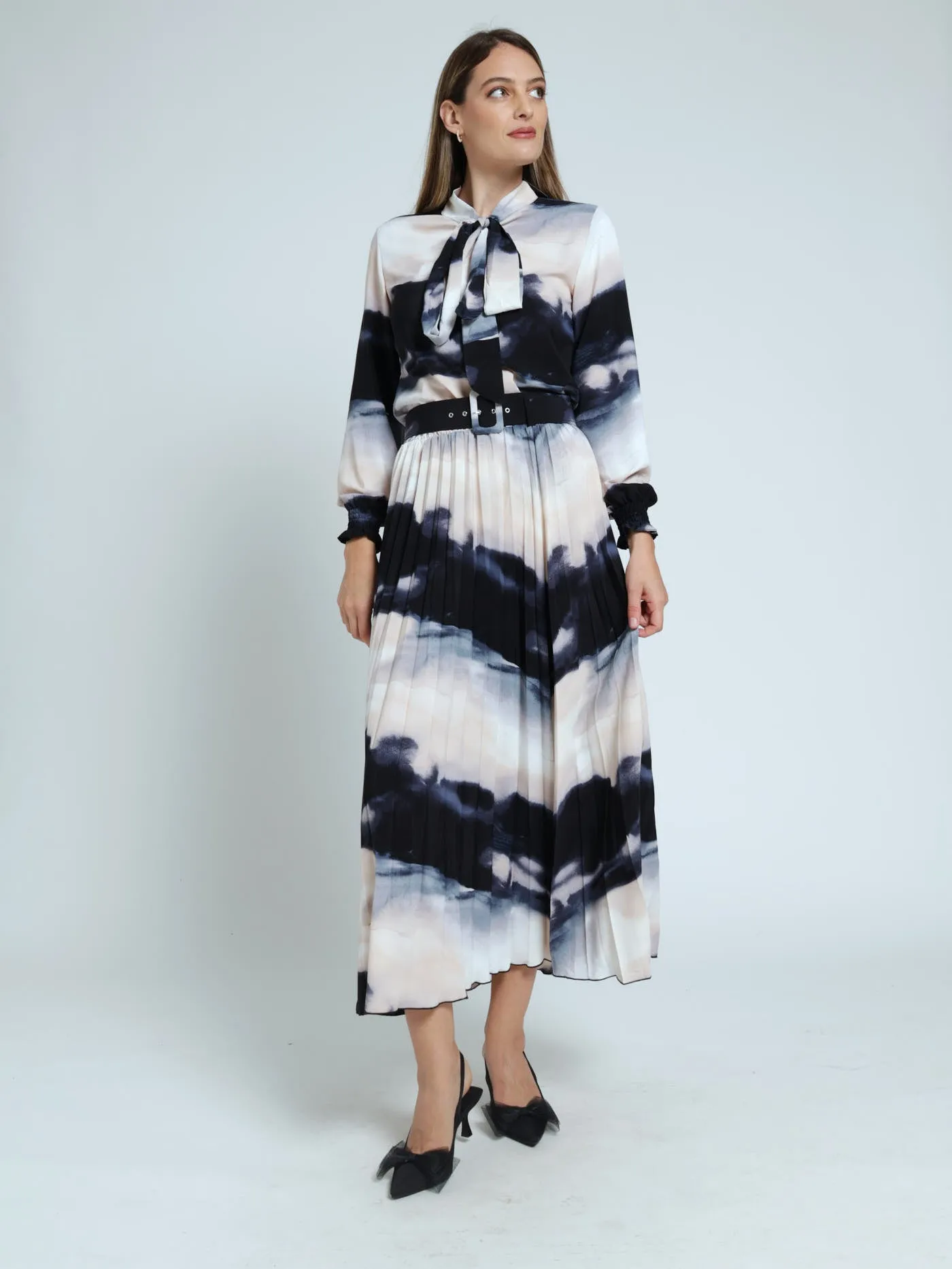 Pleated Marble Midi Skirt