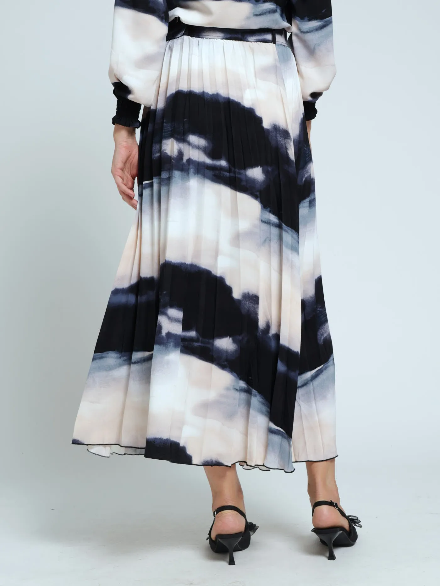 Pleated Marble Midi Skirt