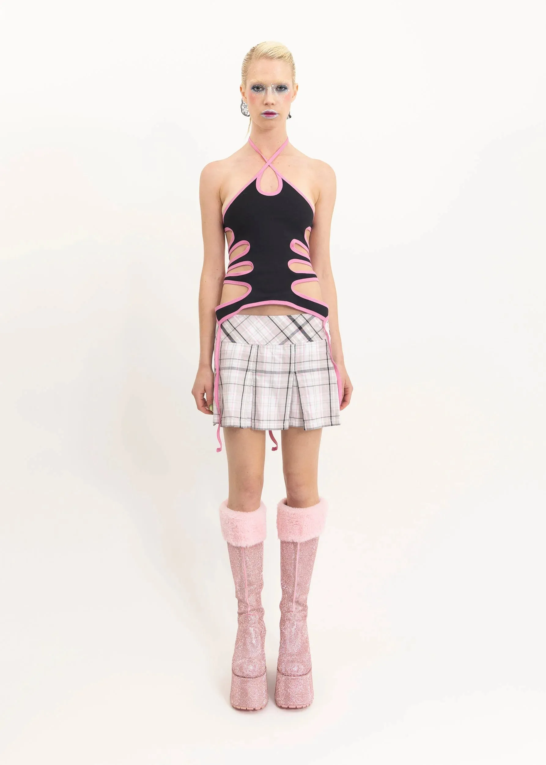 Pleated tartan mini skirt