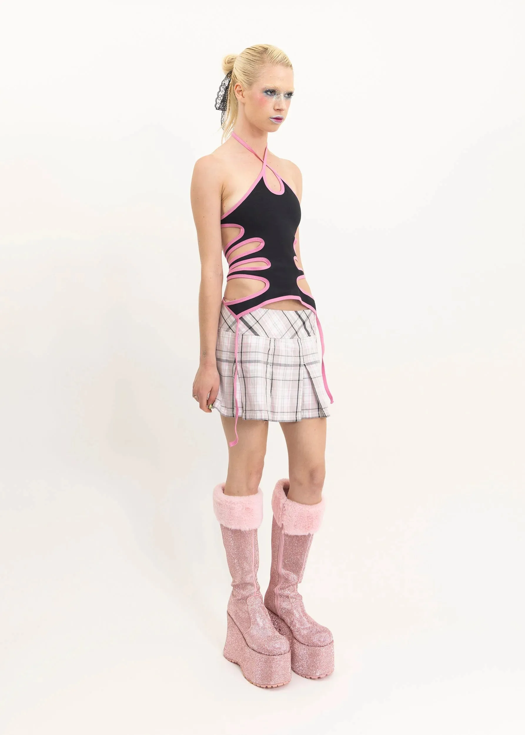 Pleated tartan mini skirt