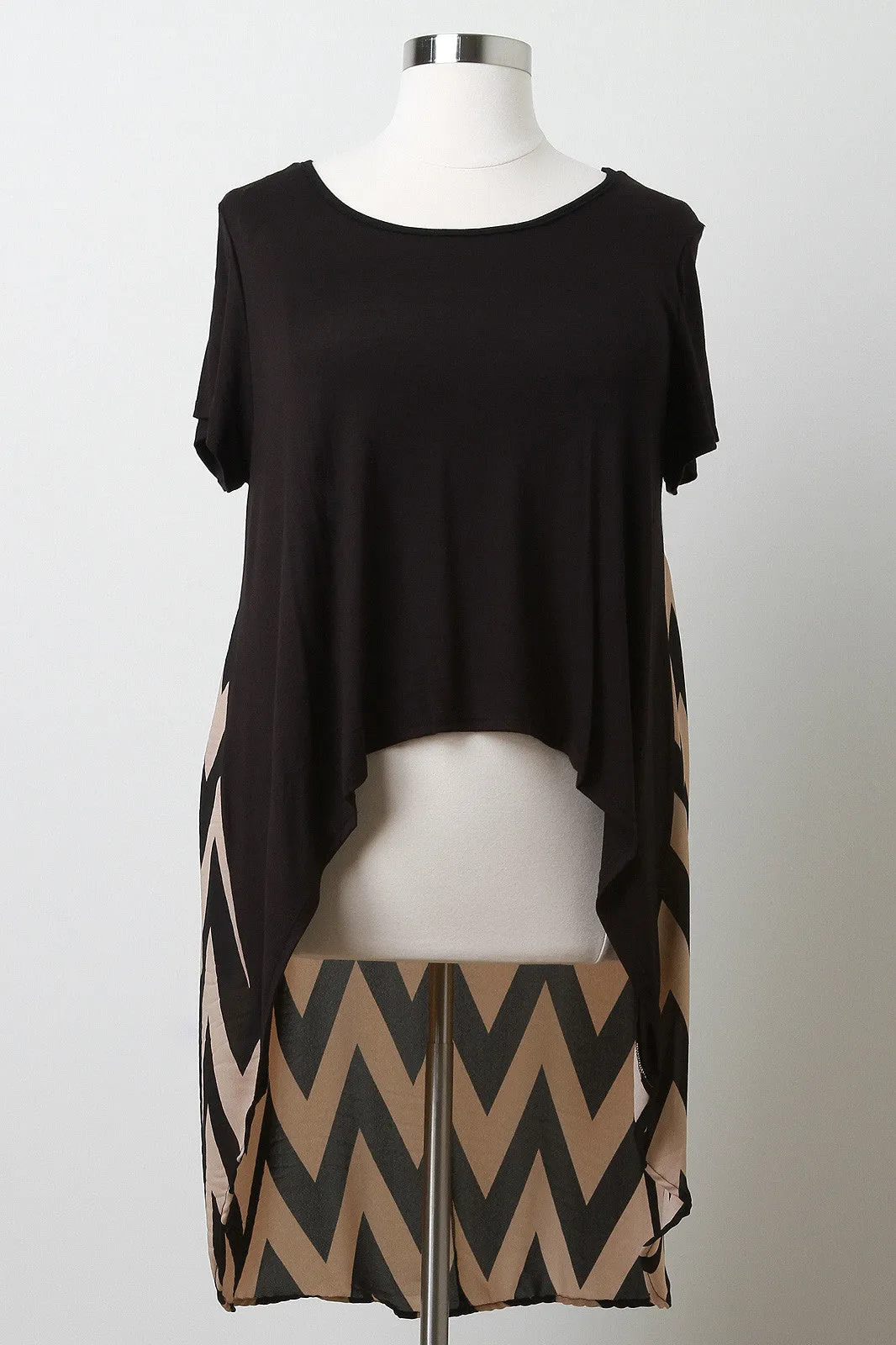 Plus Size Chevron Chiffon High-Low Top
