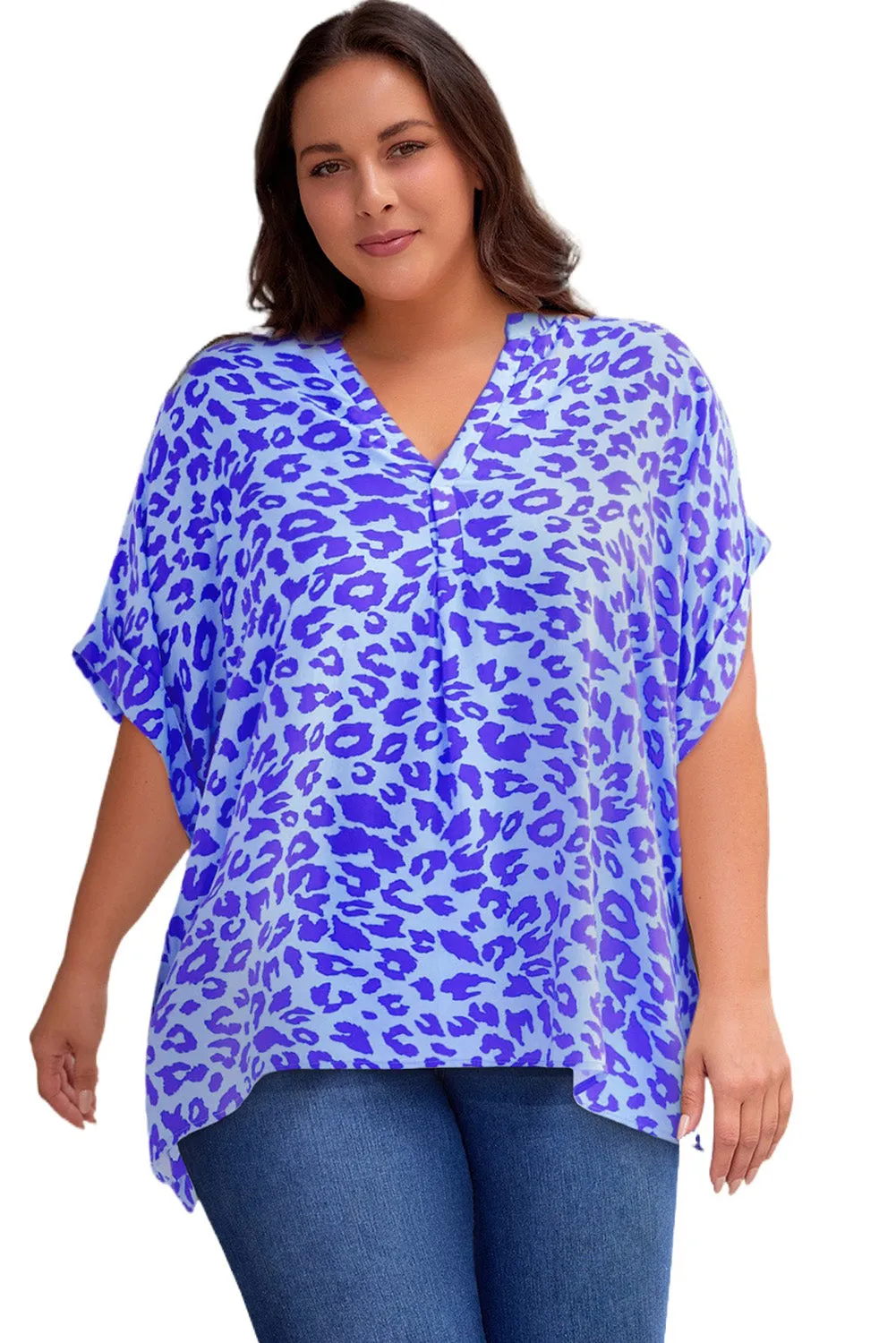 Plus Size Printed Notched Neck Half Sleeve Top (5 Color Styles)