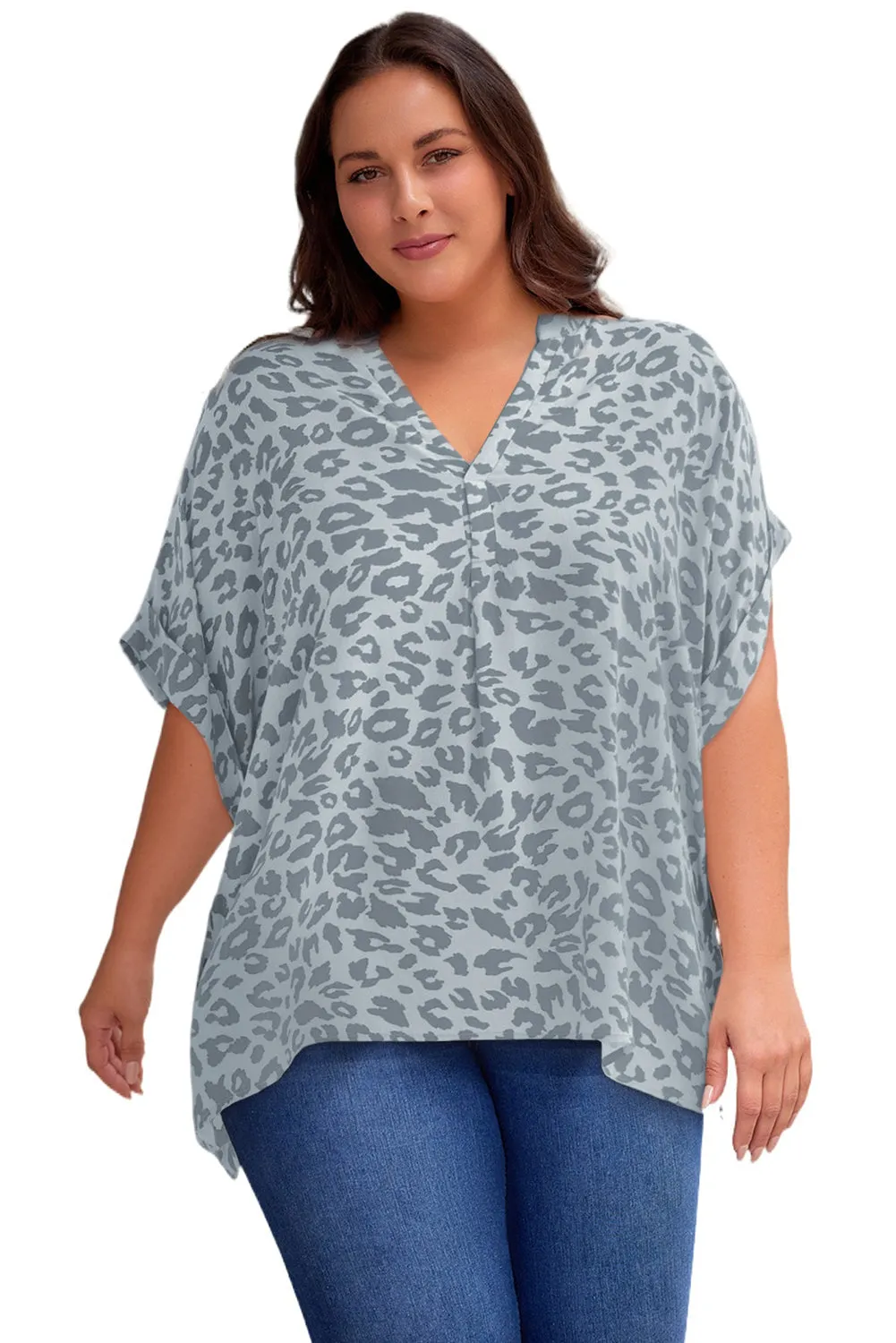 Plus Size Printed Notched Neck Half Sleeve Top (5 Color Styles)