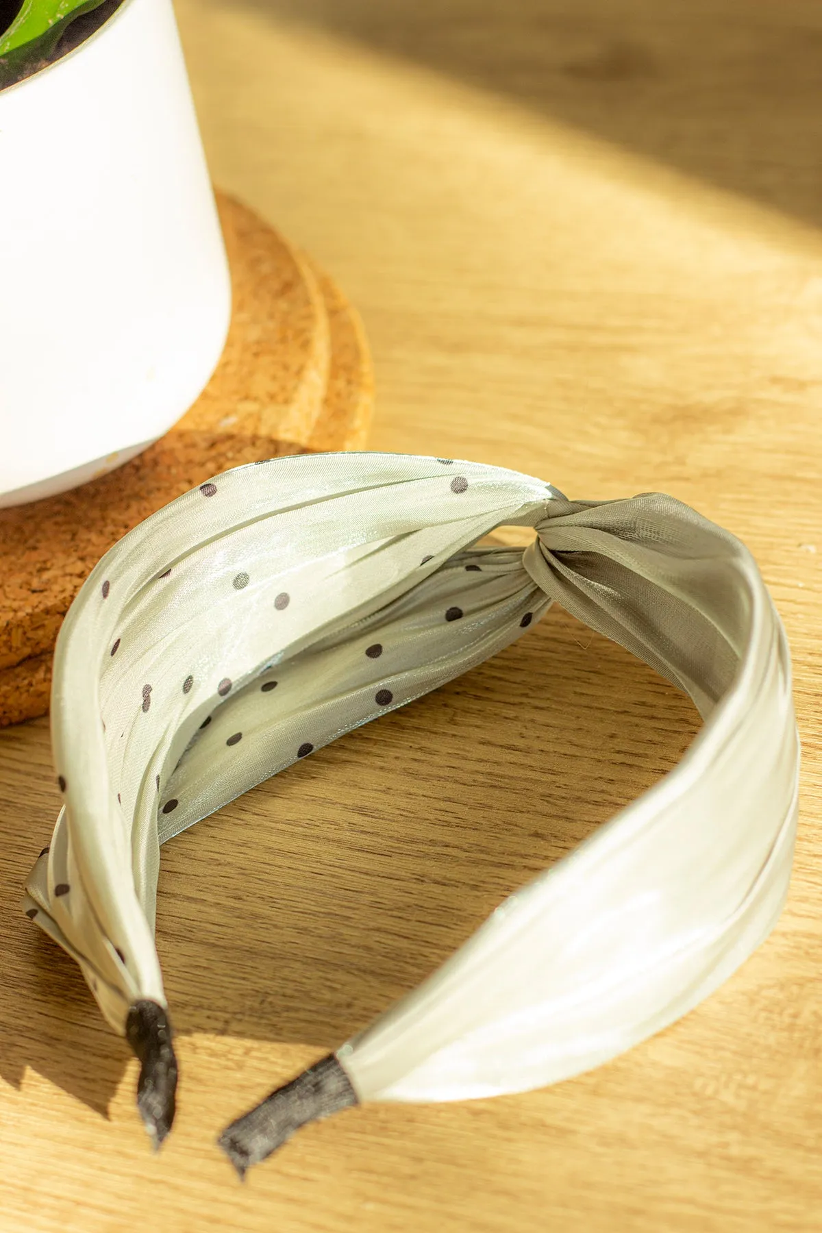 Polka Dot Print Satin Twist Headband