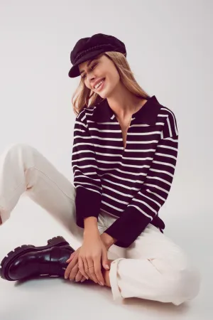Polo neck sweater in black stripe