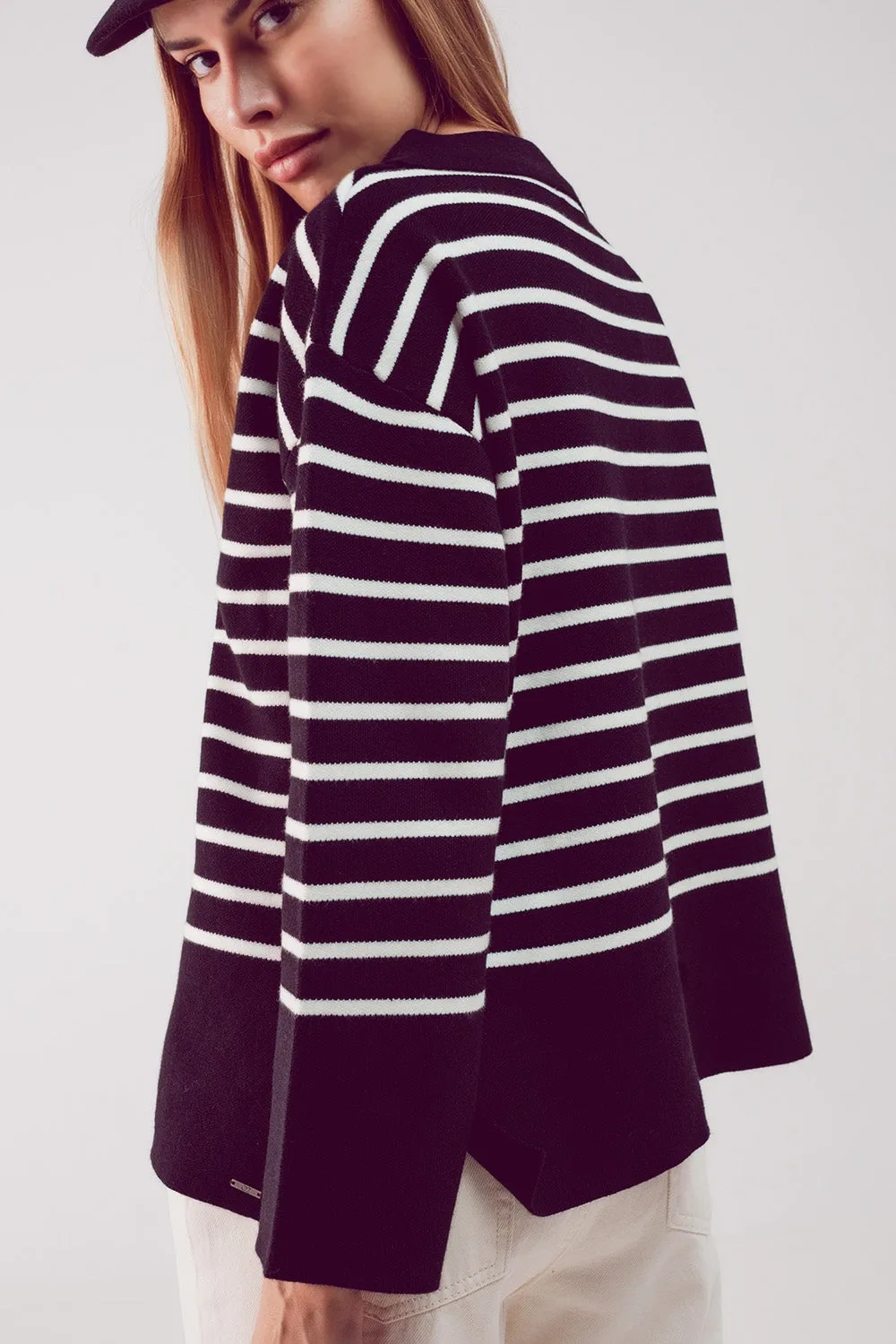 Polo neck sweater in black stripe