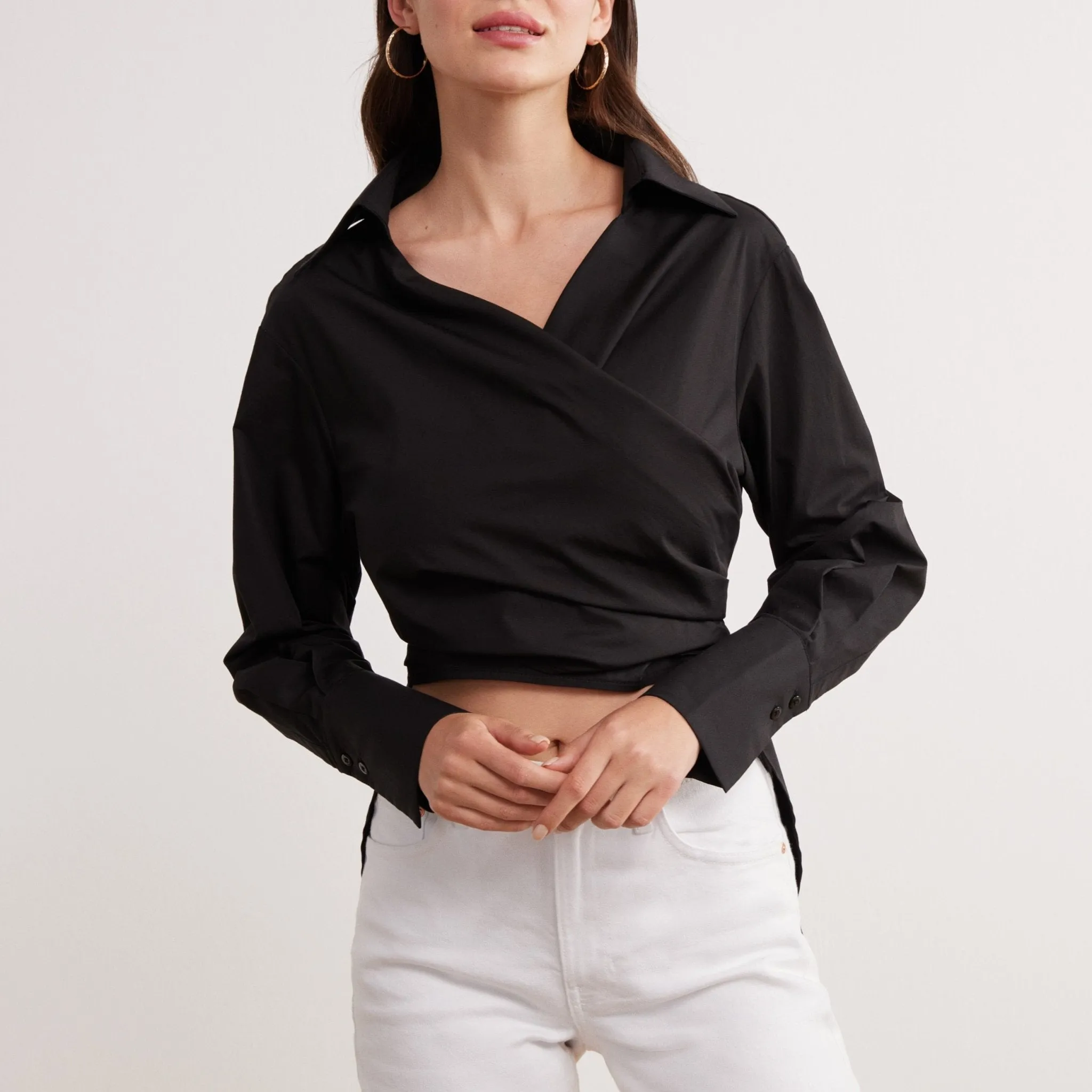 Poplin Long Sleeve Wrap Shirt