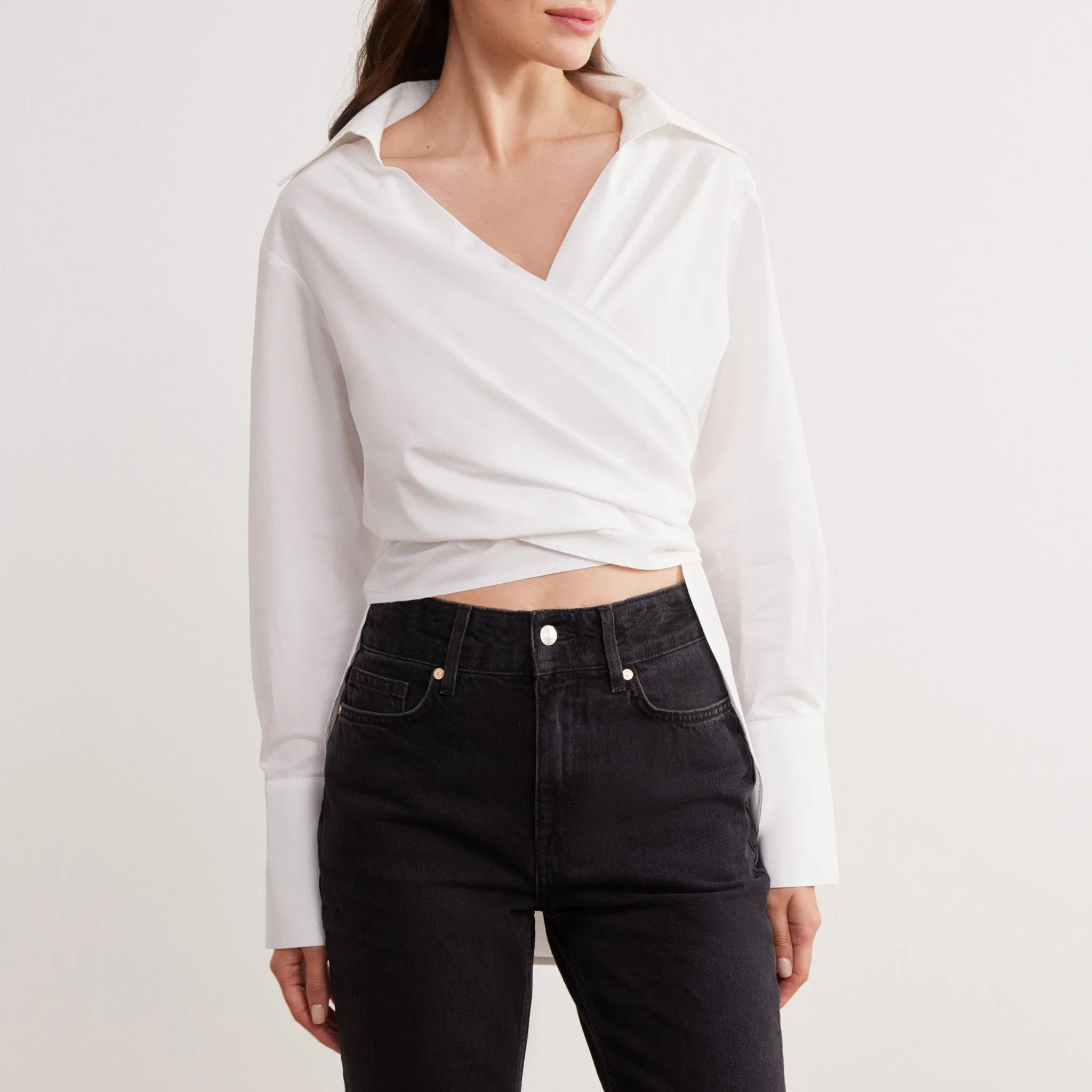 Poplin Long Sleeve Wrap Shirt