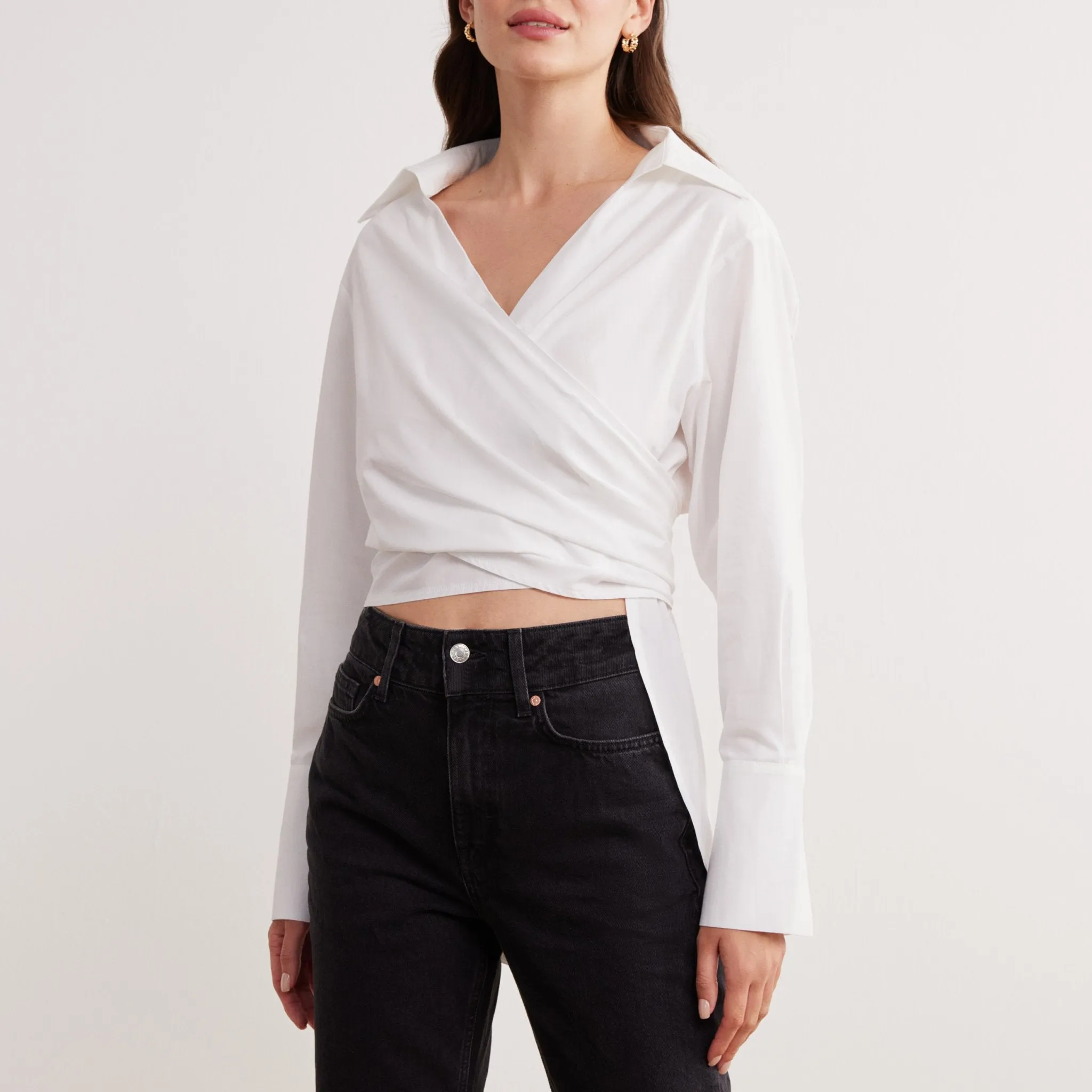 Poplin Long Sleeve Wrap Shirt