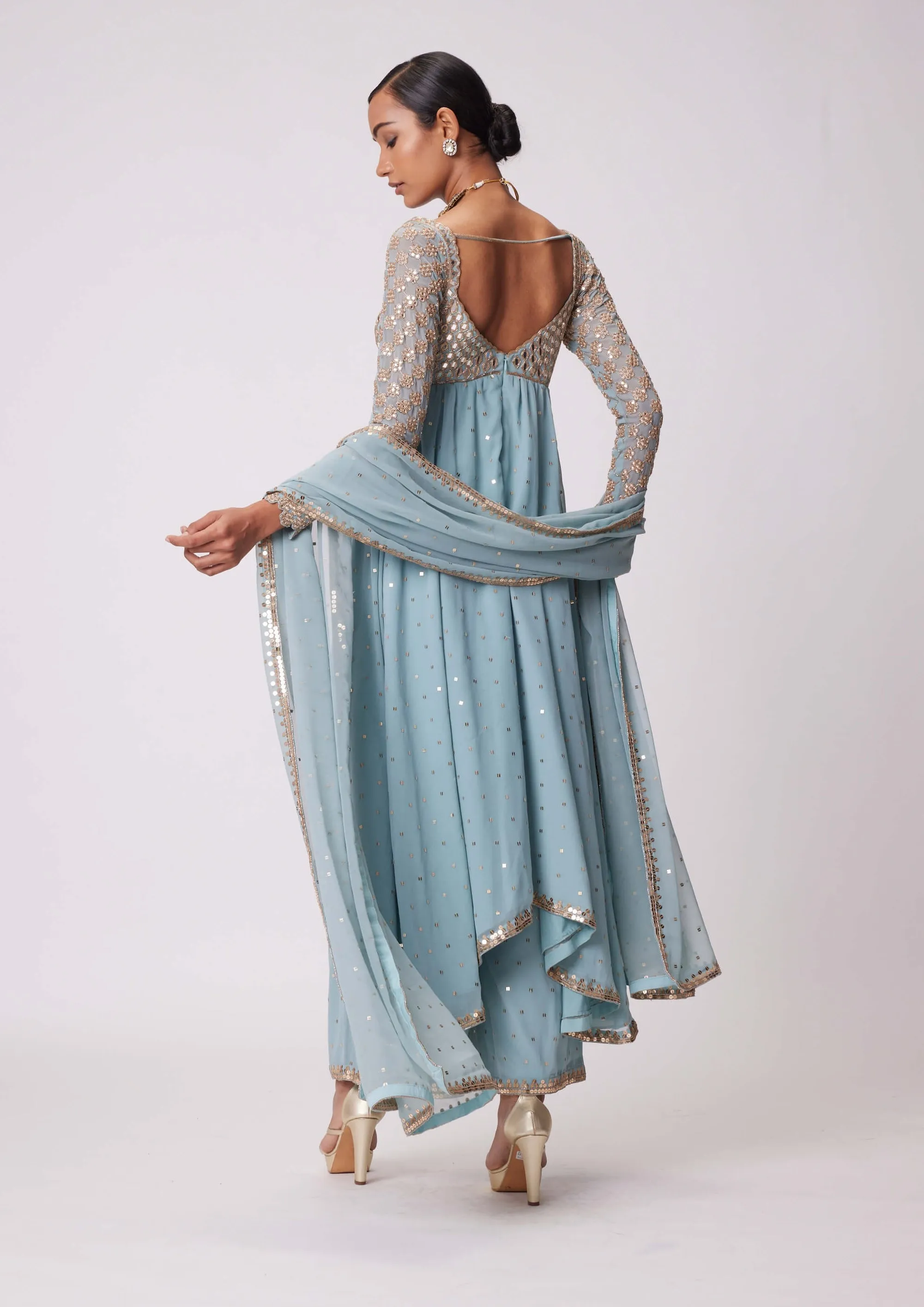 Powder blue high low kurta set
