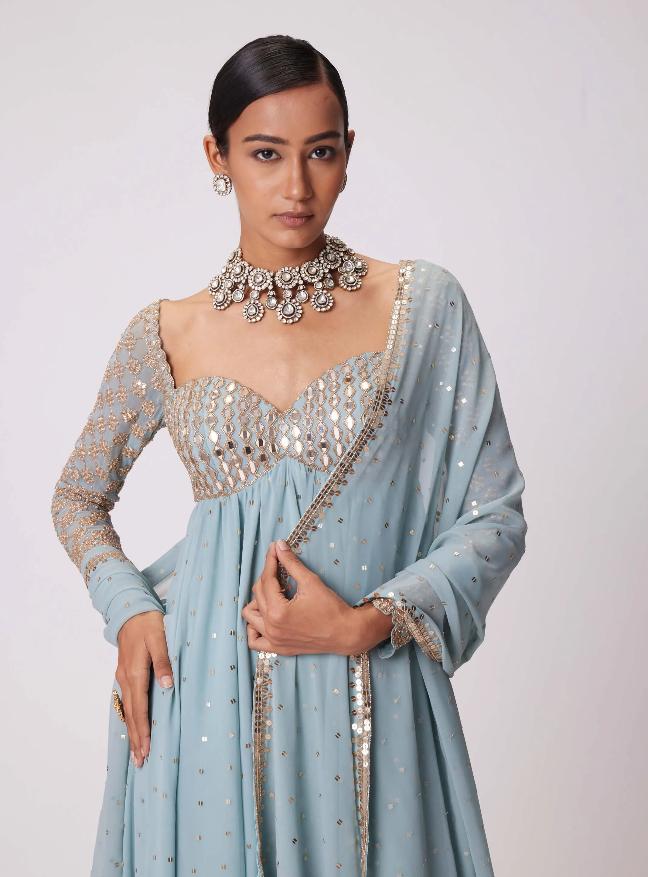 Powder blue high low kurta set