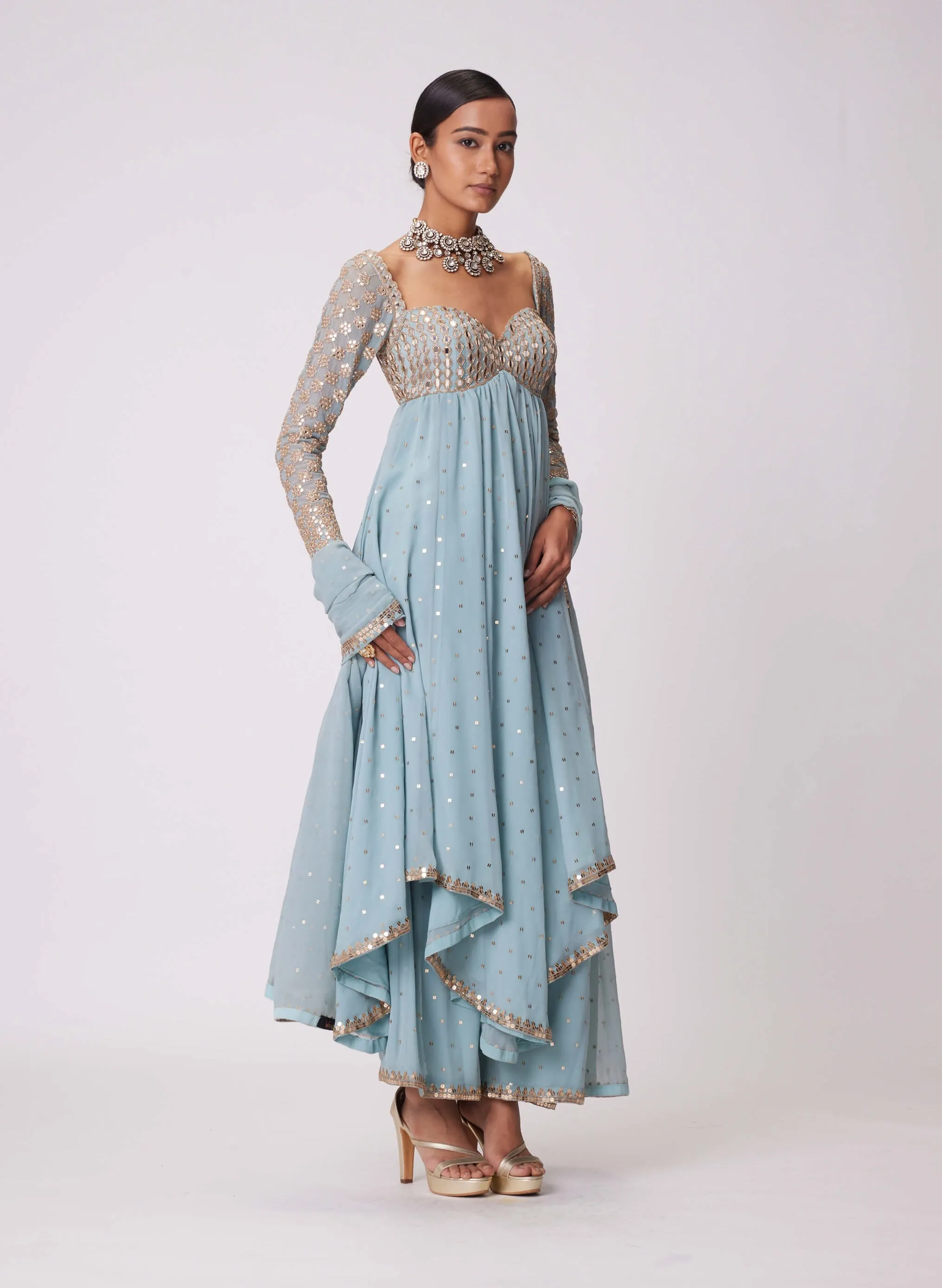Powder blue high low kurta set