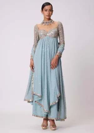 Powder blue high low kurta set