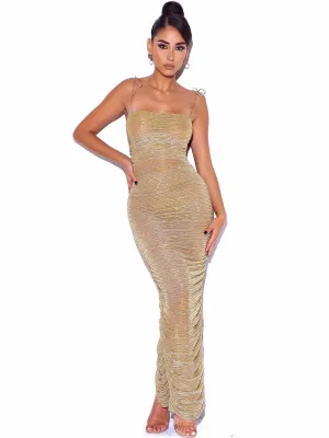 PRE-ORDER Aubrey Ruched Shimmer Chiffon Gown X Gold