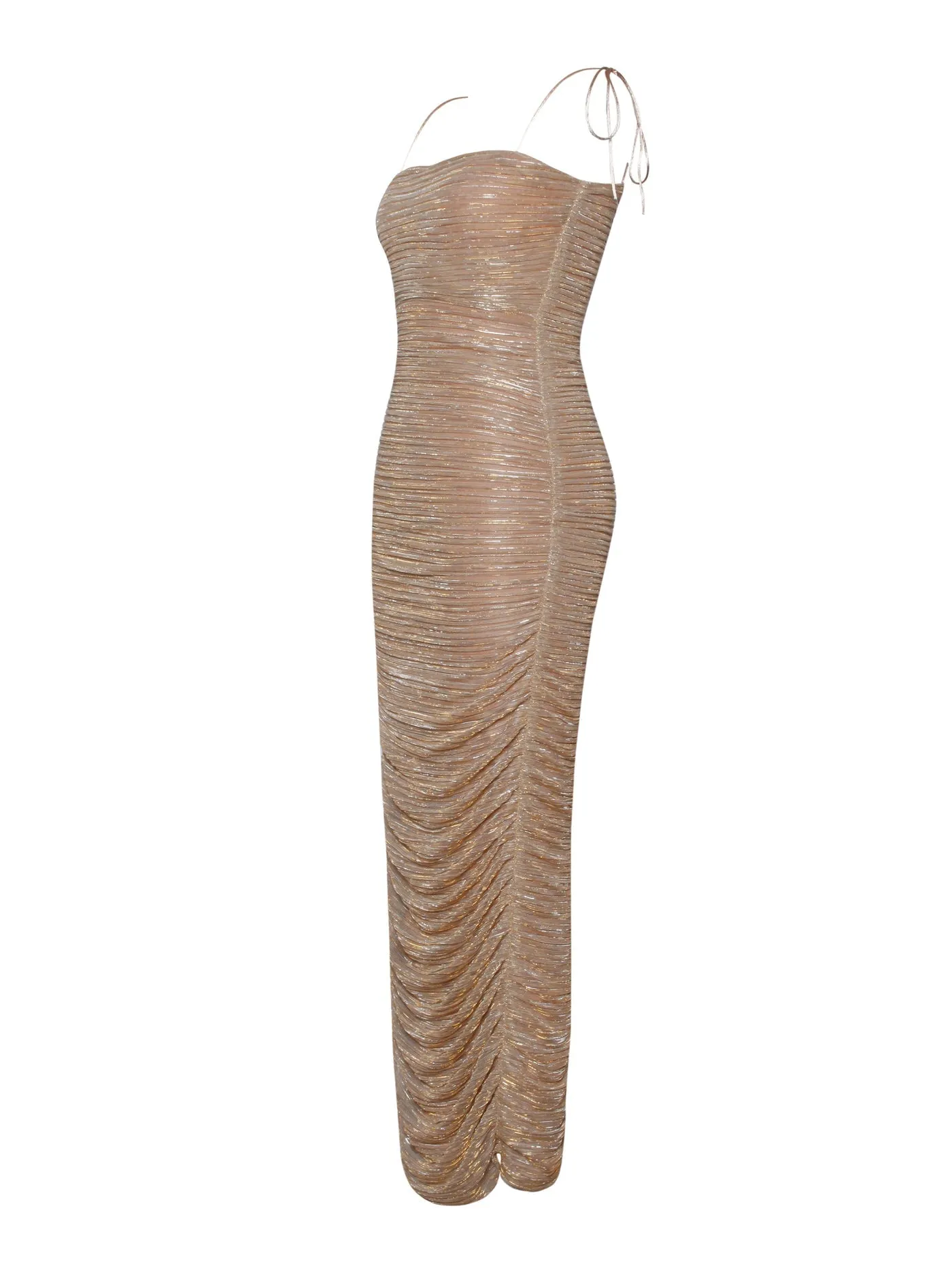 PRE-ORDER Aubrey Ruched Shimmer Chiffon Gown X Gold