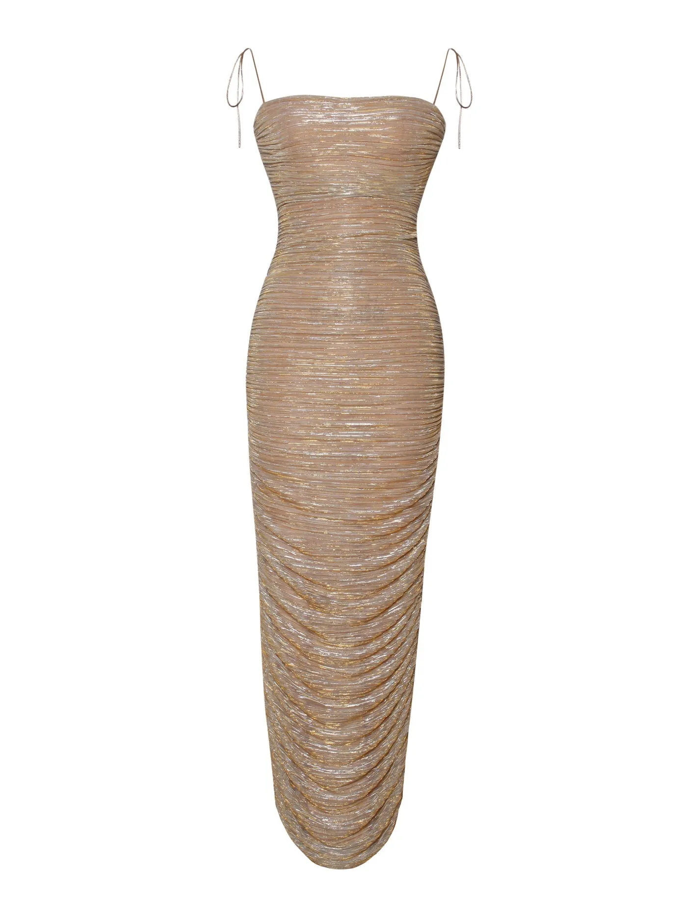 PRE-ORDER Aubrey Ruched Shimmer Chiffon Gown X Gold