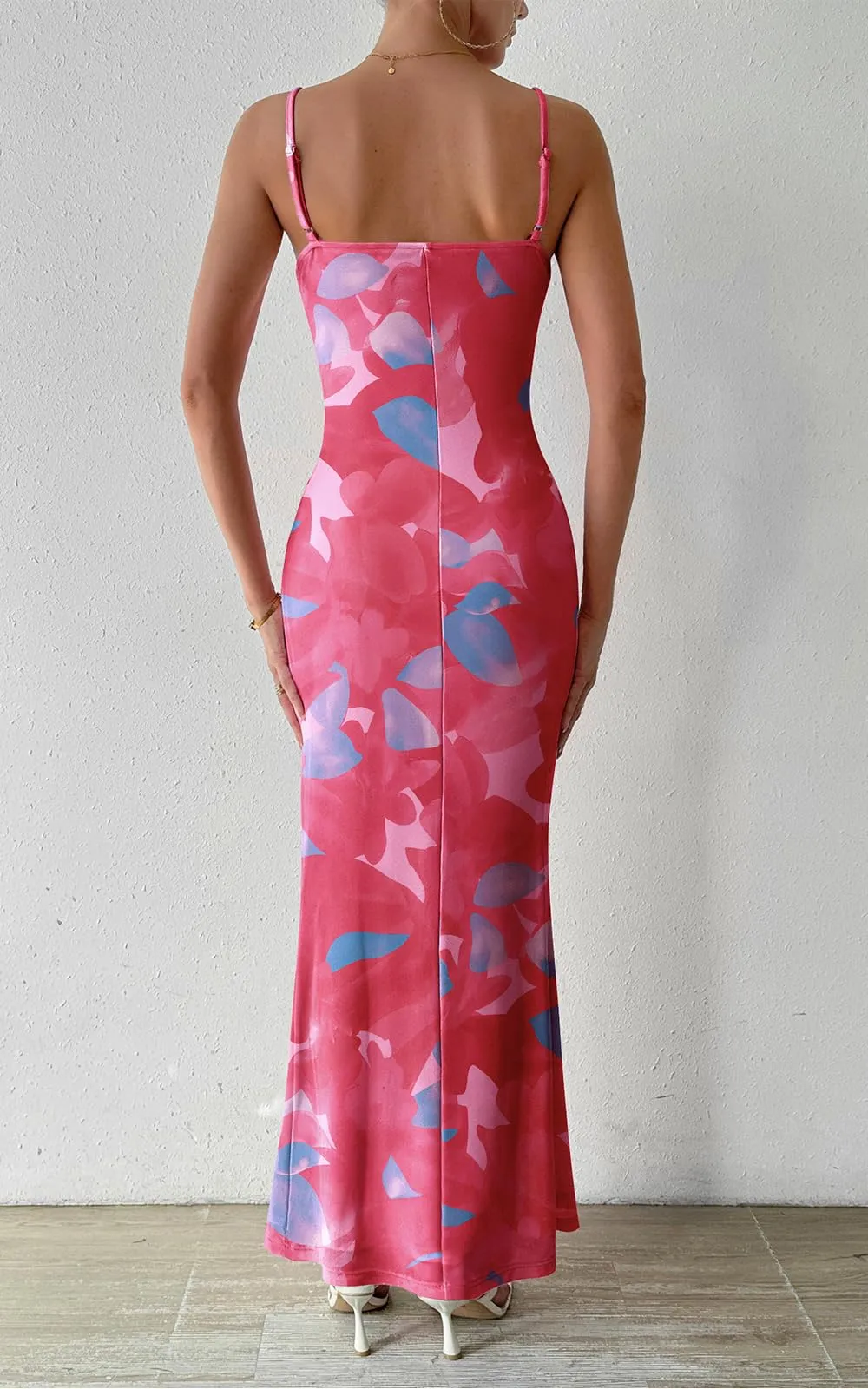 PRETTYGARDEN Women's 2025 Summer Floral Spaghetti Strap Maxi Dress Stretch Sexy Bodycon Dress Backless Slip Long Dresses