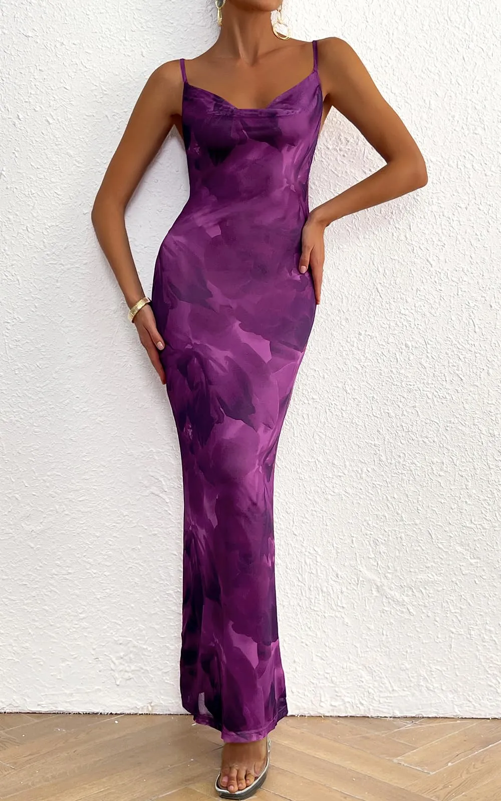 PRETTYGARDEN Women's 2025 Summer Floral Spaghetti Strap Maxi Dress Stretch Sexy Bodycon Dress Backless Slip Long Dresses