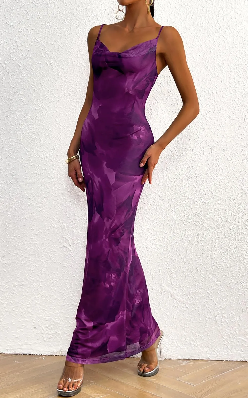 PRETTYGARDEN Women's 2025 Summer Floral Spaghetti Strap Maxi Dress Stretch Sexy Bodycon Dress Backless Slip Long Dresses