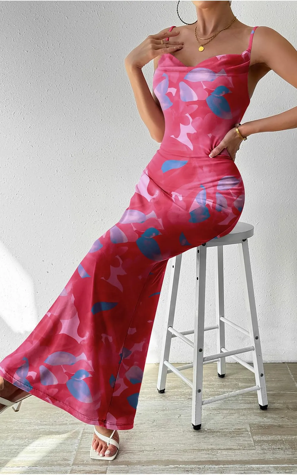 PRETTYGARDEN Women's 2025 Summer Floral Spaghetti Strap Maxi Dress Stretch Sexy Bodycon Dress Backless Slip Long Dresses