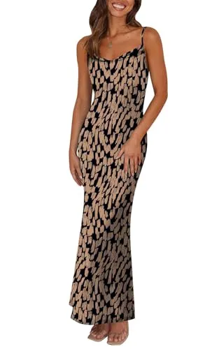 PRETTYGARDEN Women's 2025 Summer Floral Spaghetti Strap Maxi Dress Stretch Sexy Bodycon Dress Backless Slip Long Dresses