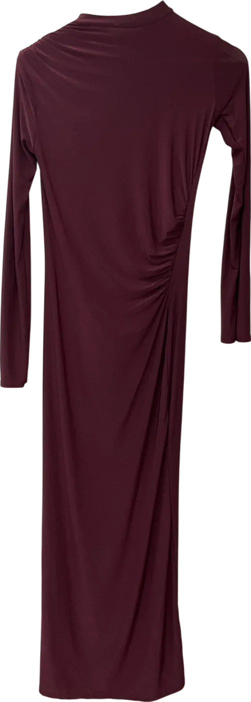 PrettyLittleThing Red Ruched Long Sleeve Maxi Dress UK 8