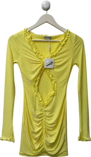 Public Desire Frill Detail Cut Out Ruched Mini Dress Yellow UK 8
