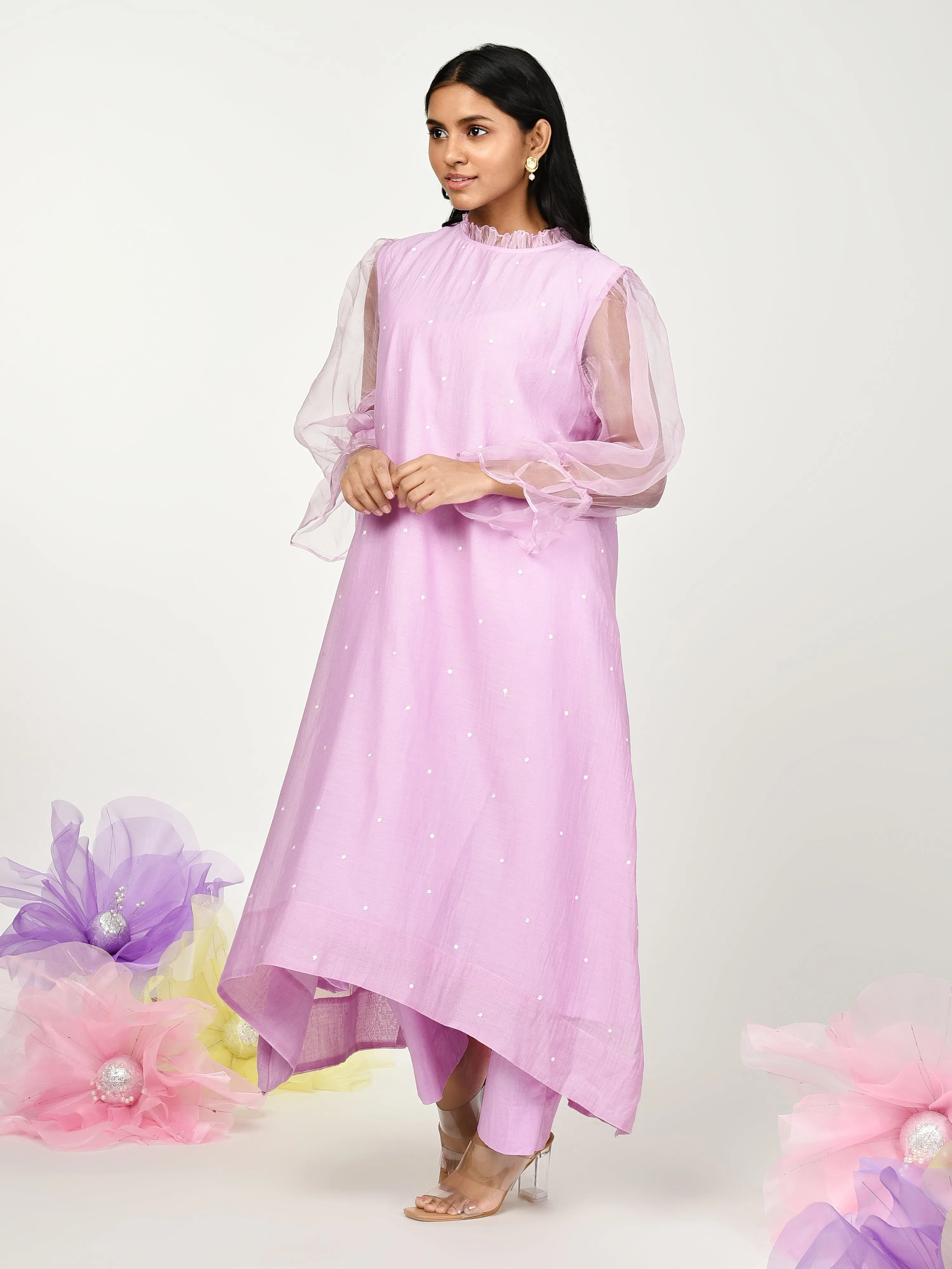 Purple High Low Kurta Set