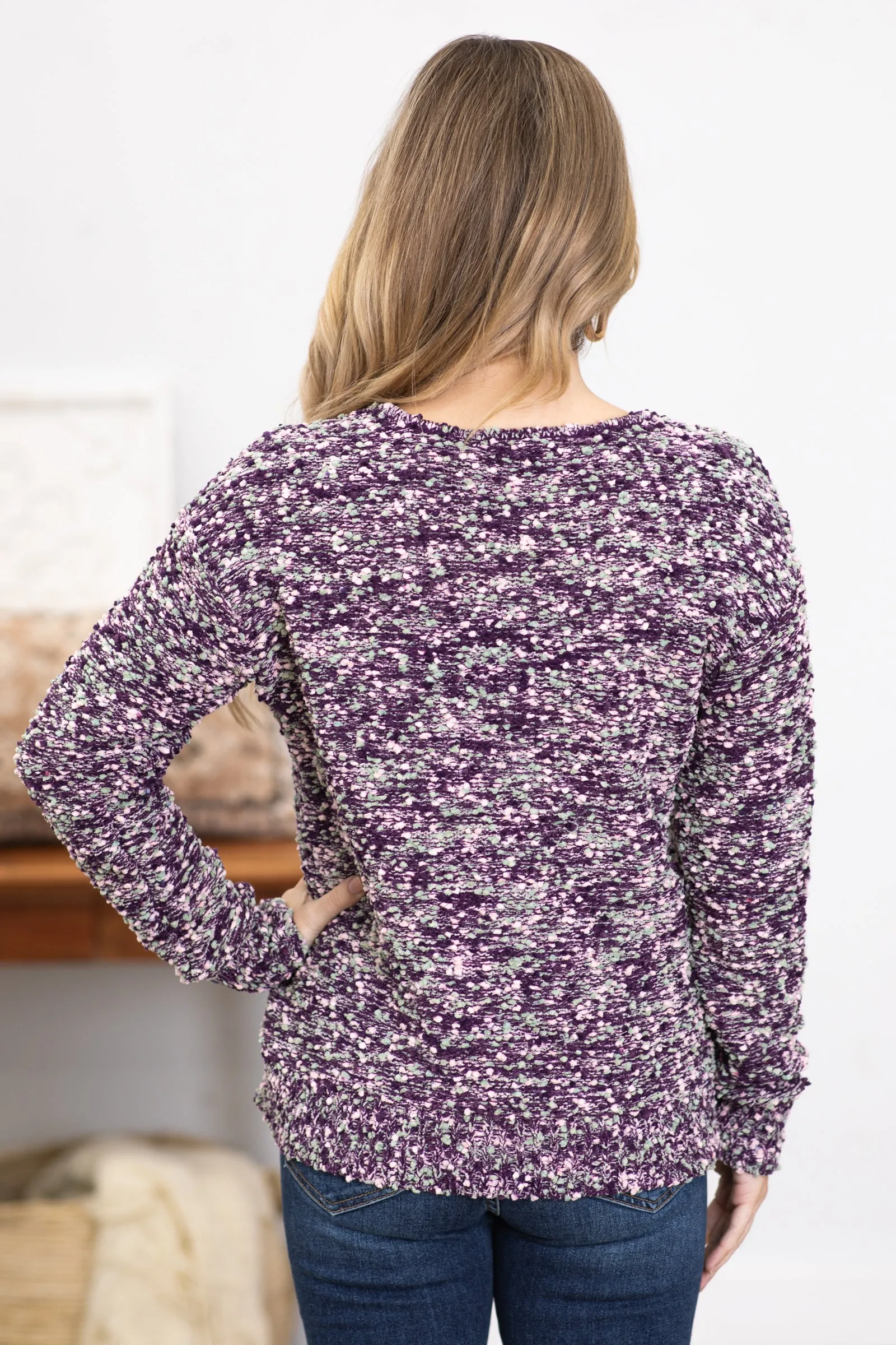 Purple Multicolor Popcorn Sweater