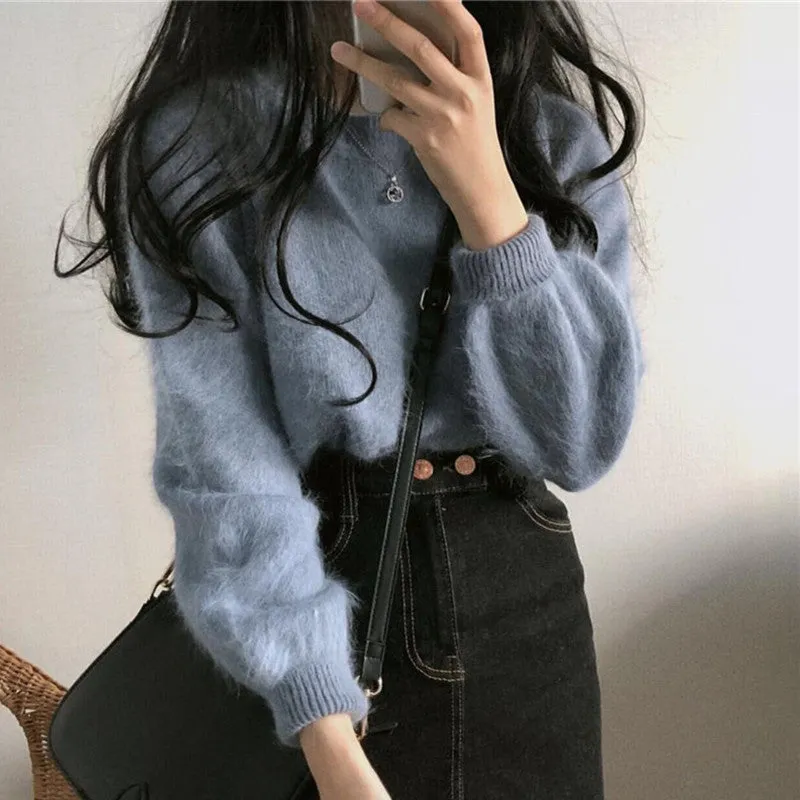 "BLUE WHITE FURRY GENTLE" SWEATER N111107