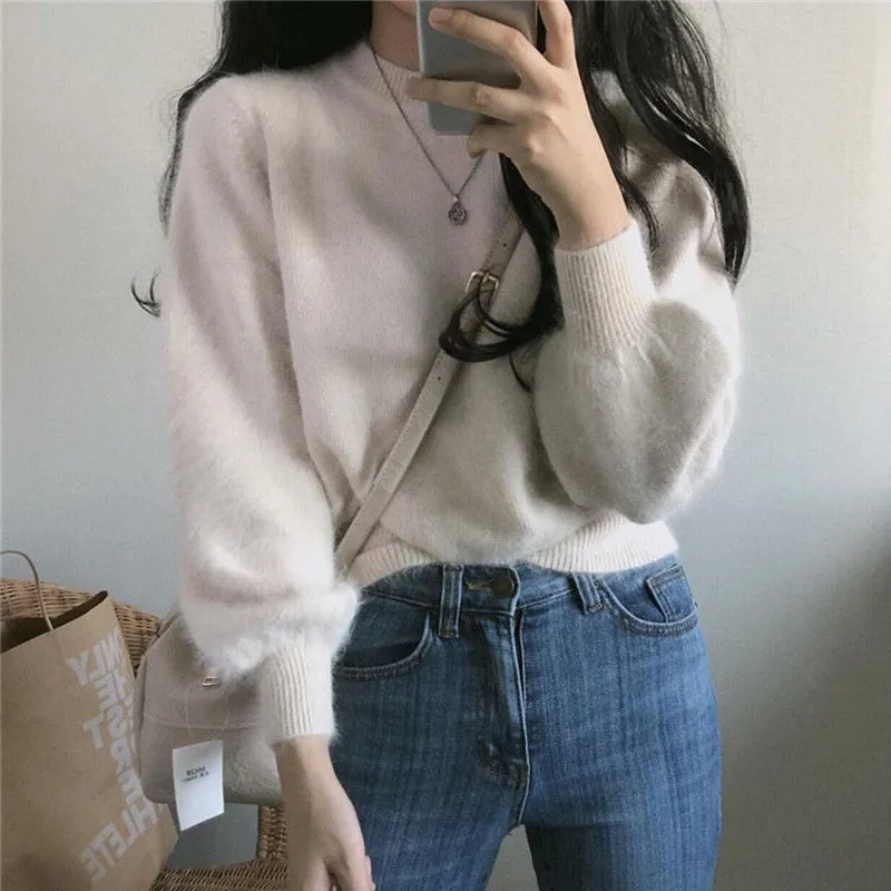 "BLUE WHITE FURRY GENTLE" SWEATER N111107