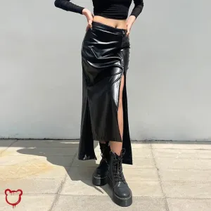 "Faux Leather Asymmetrical Skirt"