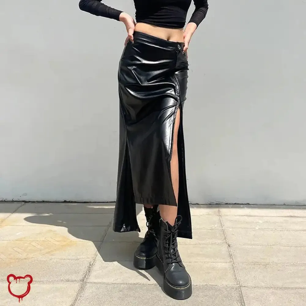 "Faux Leather Asymmetrical Skirt"