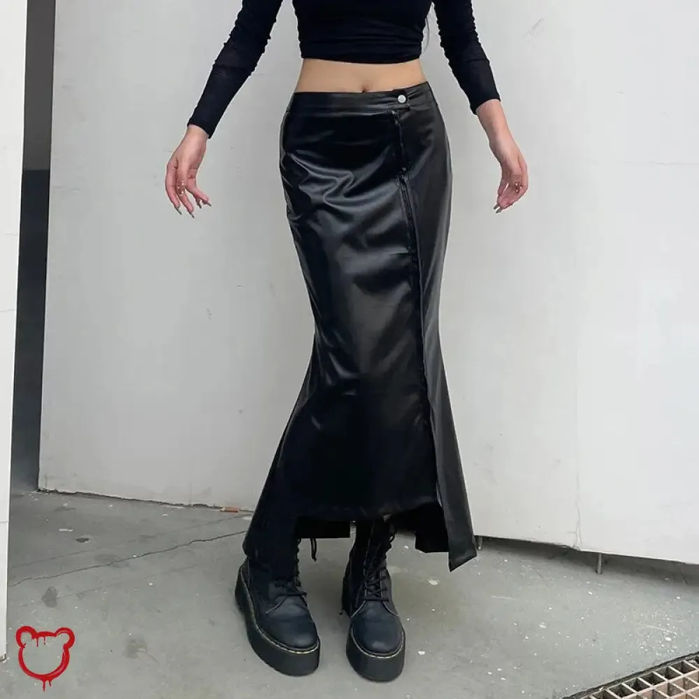 "Faux Leather Asymmetrical Skirt"