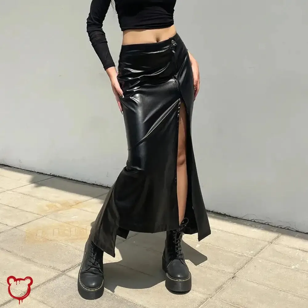 "Faux Leather Asymmetrical Skirt"