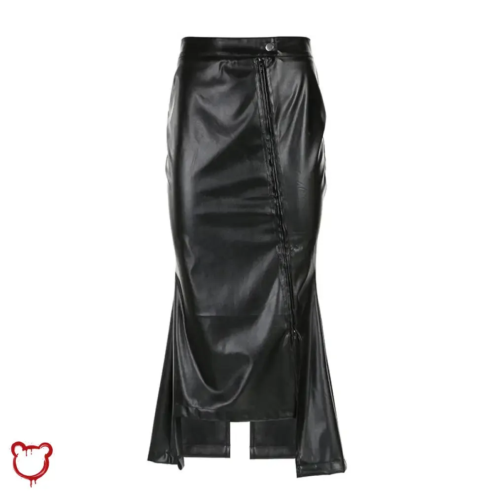 "Faux Leather Asymmetrical Skirt"