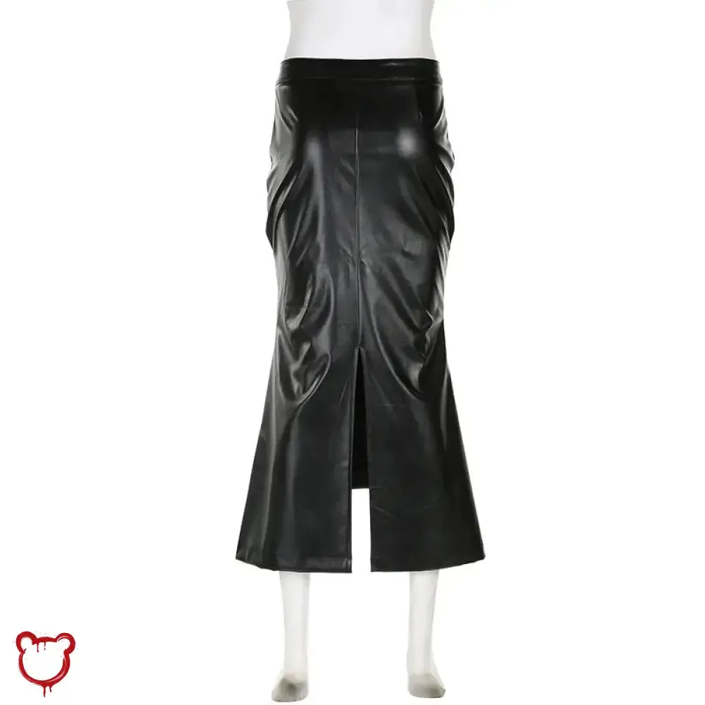 "Faux Leather Asymmetrical Skirt"