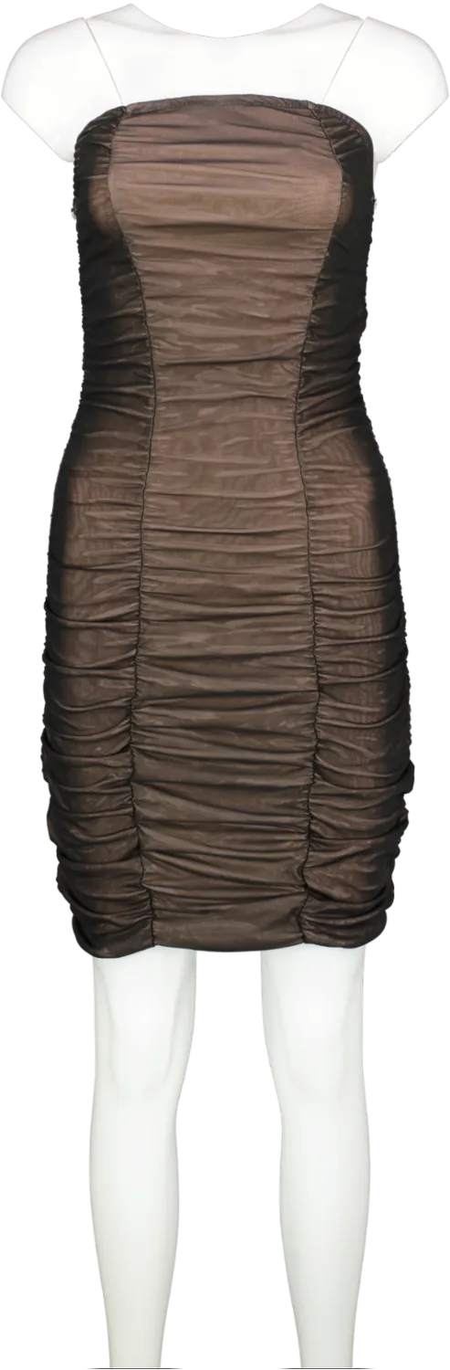 Rare London Black Ruched Mesh Mini Dress UK 8