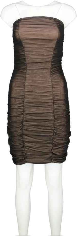 Rare London Black Ruched Mesh Mini Dress UK 8