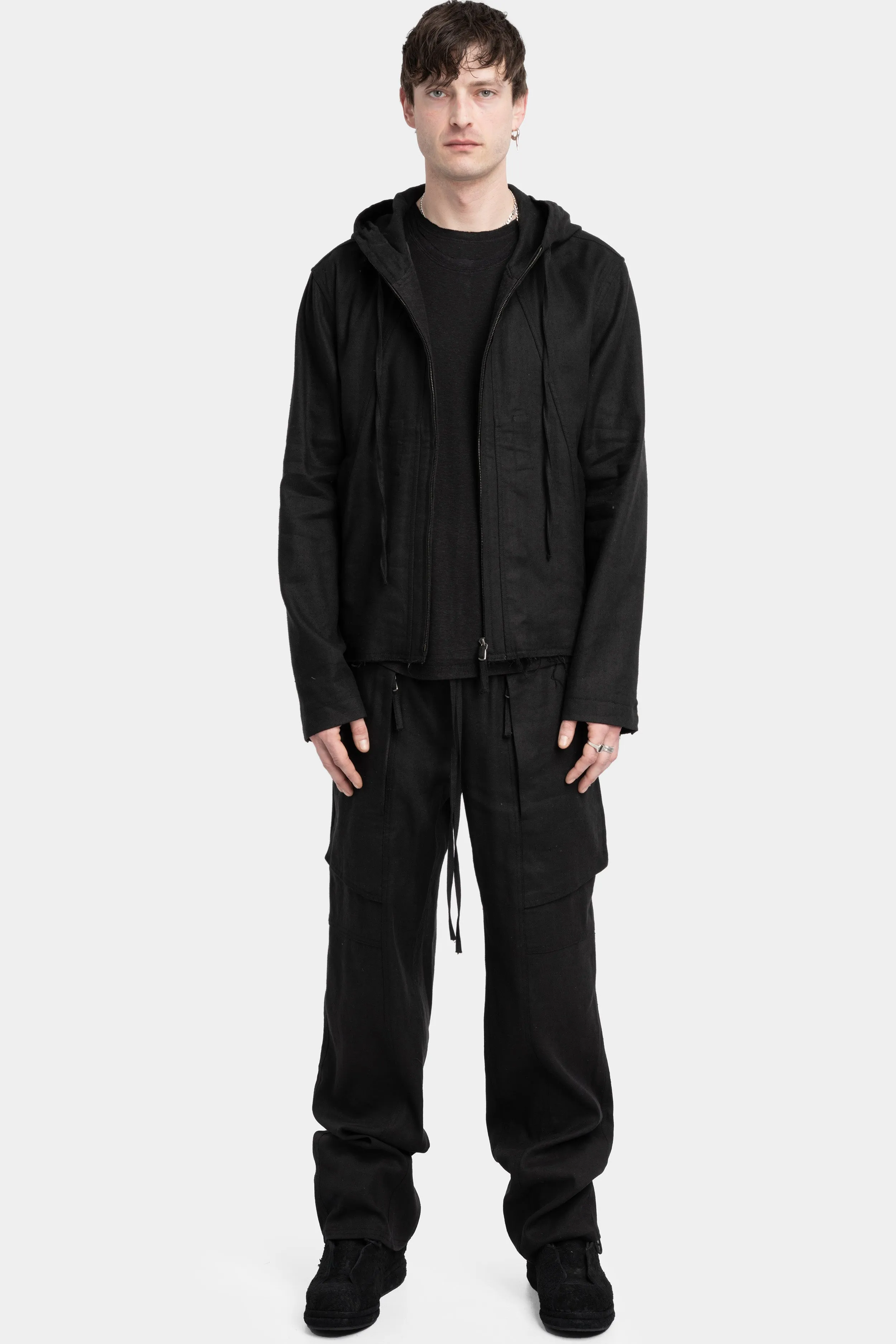 Raw silk hooded jacket